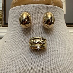 Elegant Gold Rhinestone earrings & ring Jewelry Set